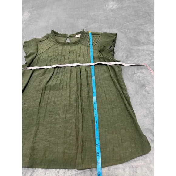 Nanette Lepore Green Pleated Ruffled Short Sleeve Blouse Womens Size Medium - Picture 7 of 8